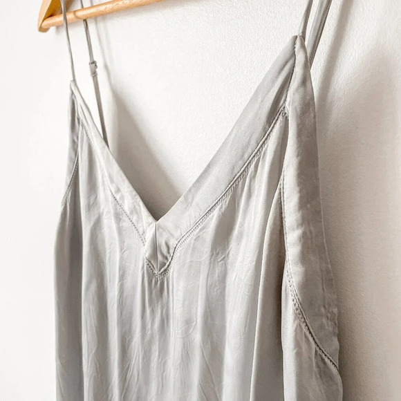 Aritzia Wilfred Satin V  neck Mini Slip Dress Silver Size Medium - Picture 3 of 6